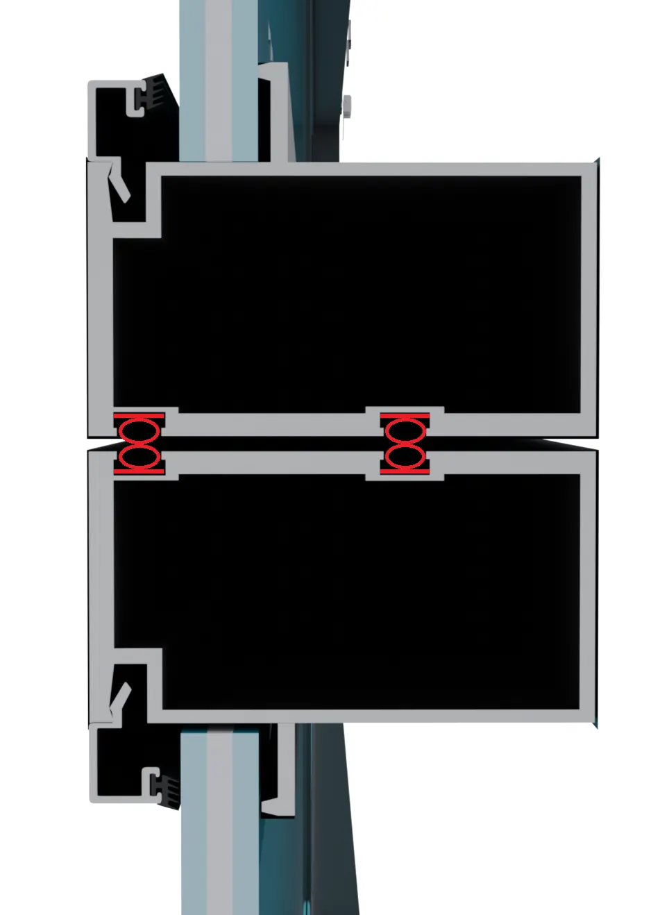 Section render of the AA Impact 3 inch aluminum frame with its glass gasket