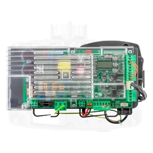 Beninca BULL 24 V slide operator shown with a see through cover over the control board and motor
