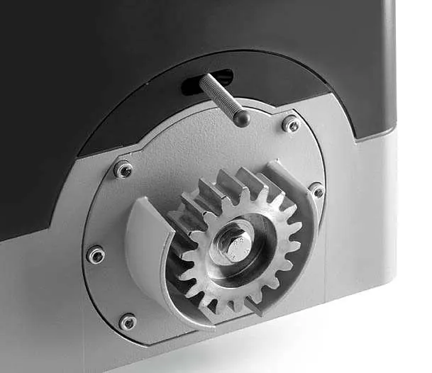 Close view of the drive pinion on a Beninca BULL R