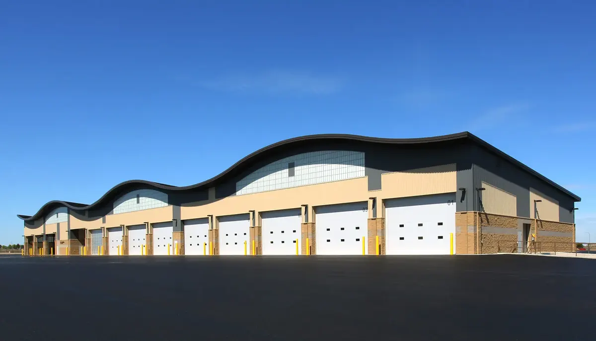 Row of Clopay Energy Series Intellicore insulated commercial doors on a warehouse