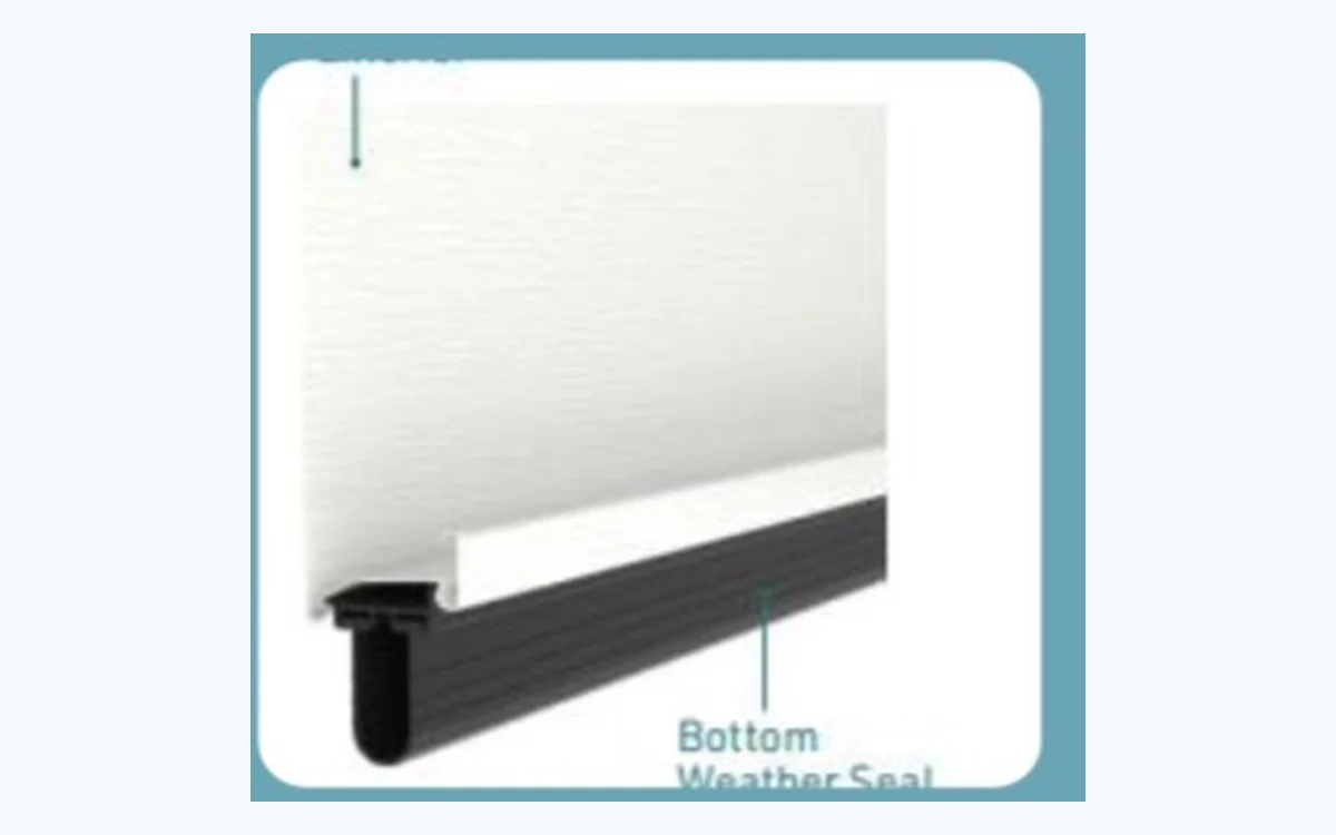 Cross section of a single-layer steel garage door with its bottom weather seal