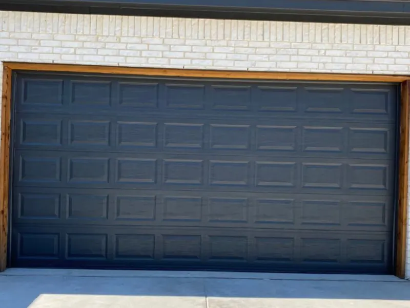 Classic short panel black double garage door