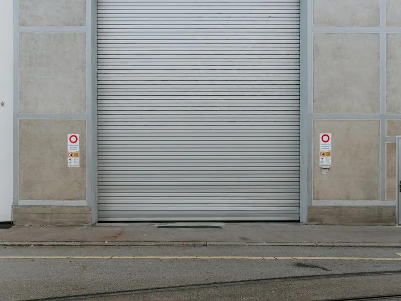 Galvanized rolling steel door on a warehouse