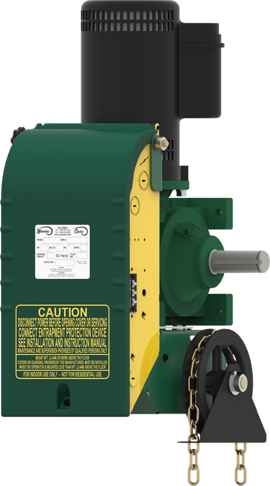 Manaras OGH jackshaft operator with a manual chain hoist