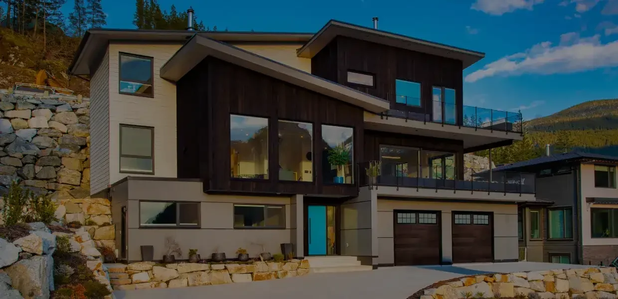 A Raynor LuxeVue full view aluminium door on a contemporary home