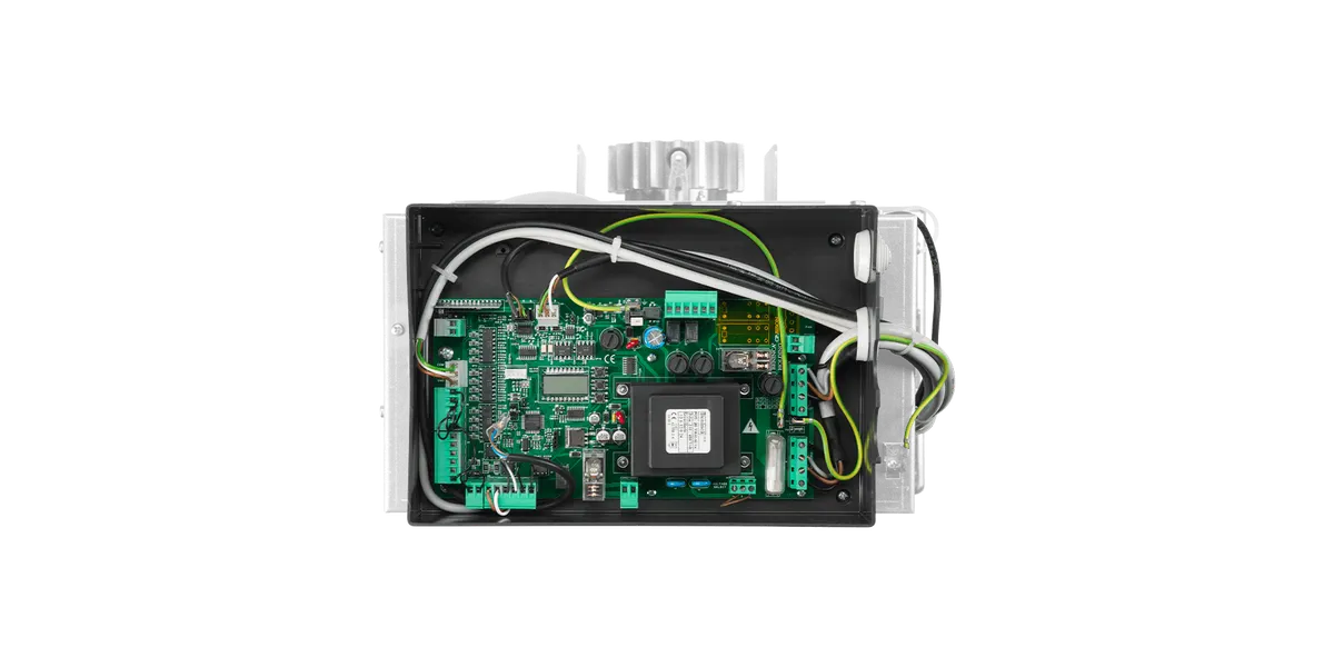 Beninca CP.BISON OTI control board in its housing, the control unit for the BISON45 OTI sliding gate operator