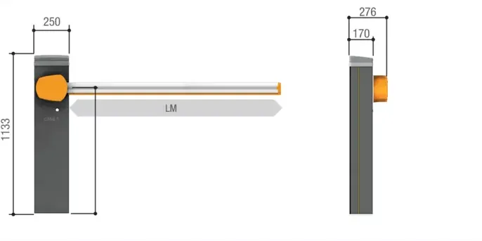CAME GARD PT dimension drawing, front and side