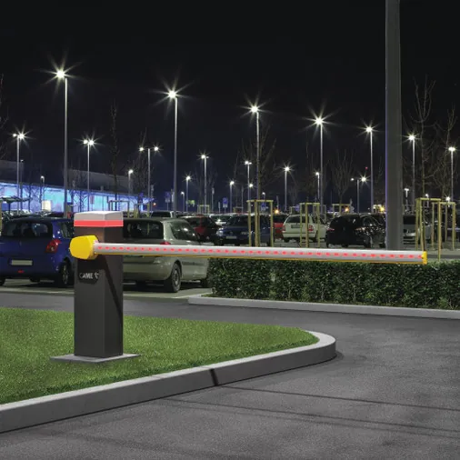 CAME GARD PX barrier at a car park lane at night