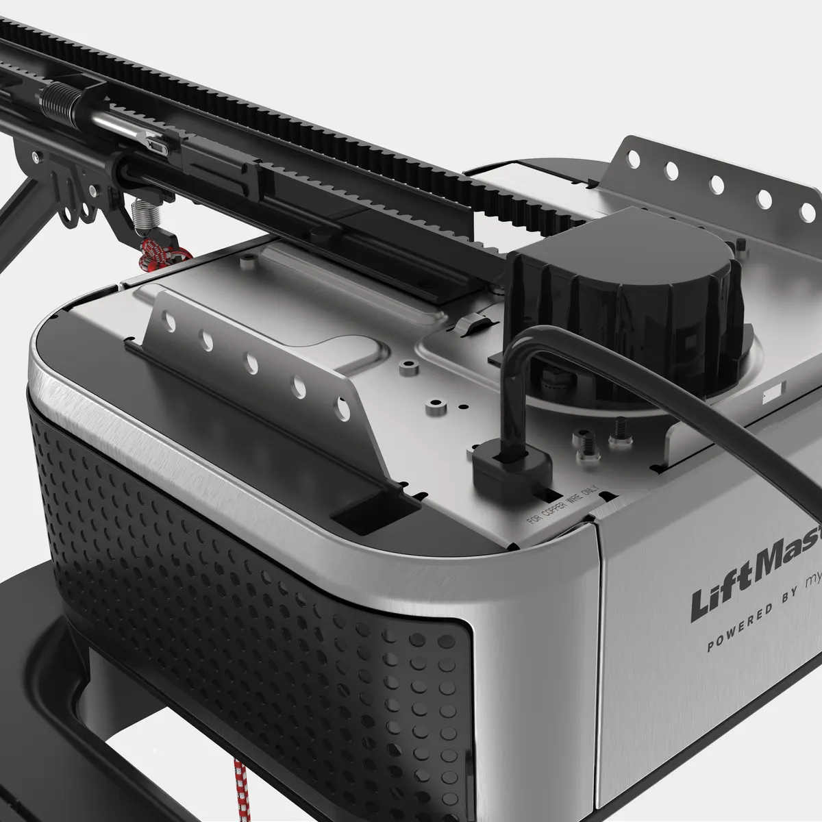 LiftMaster 6690L close up of the drive rail meeting the motor head