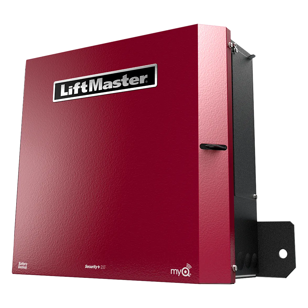 LiftMaster HCTDCUL overhead gate operator, left three quarter view of the red cabinet