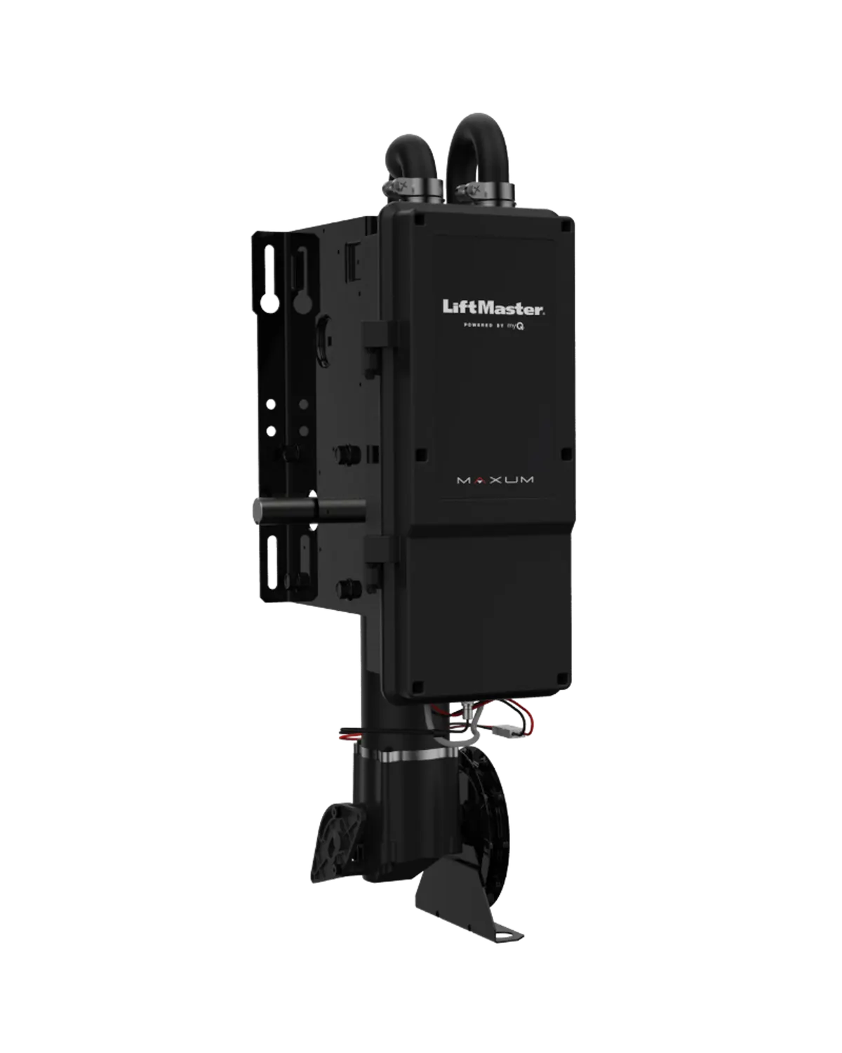 LiftMaster Maxum JHDC hoist operator, angled view with mounting bracket and chain wheel