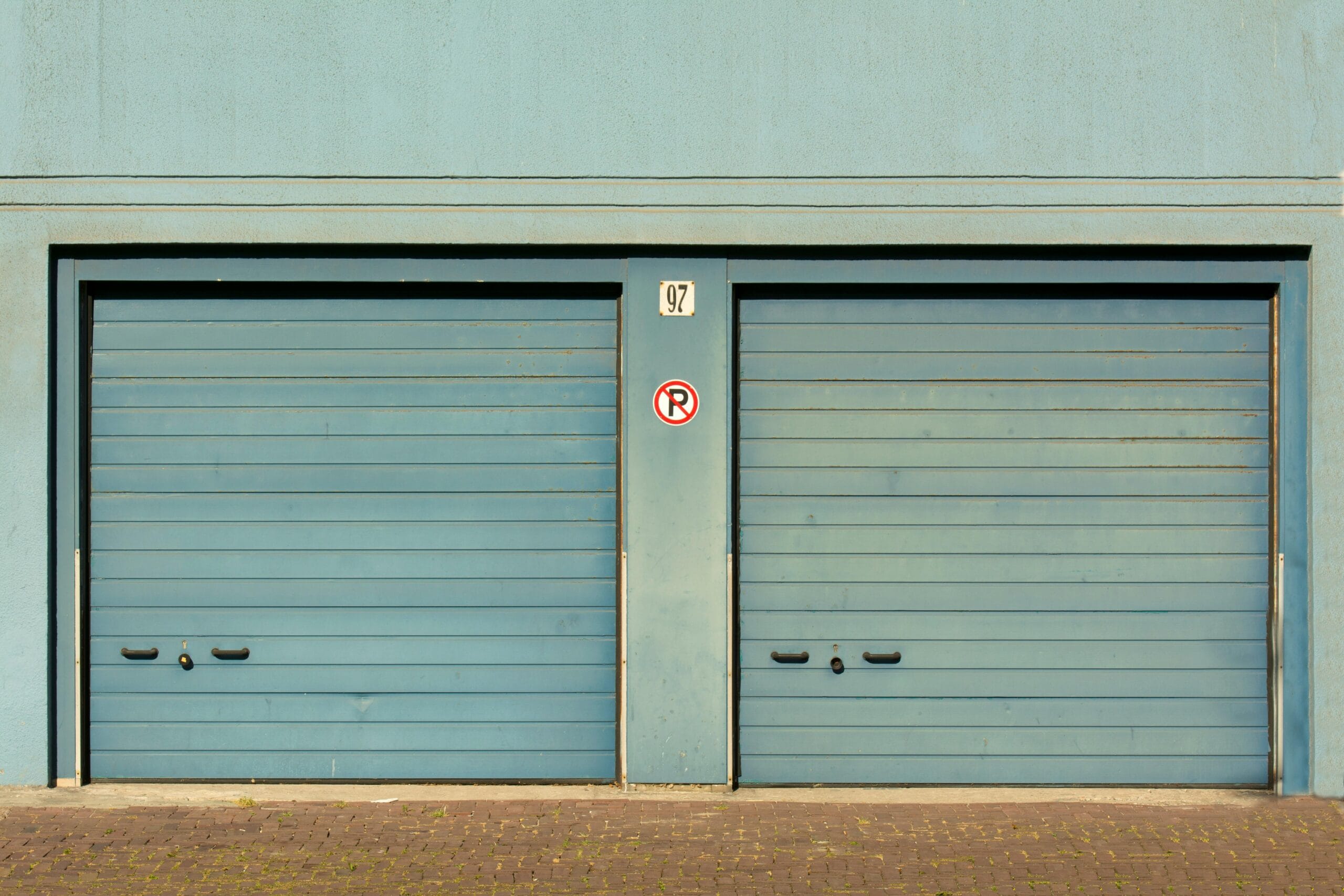 Blue commercial overhead garage doors